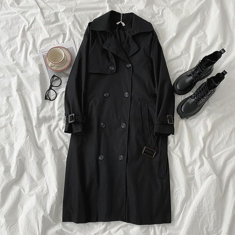 Long Style Trench Women Double Breasted Loose Leisure Stylish Elegant Prevalent Ladies Overcoat Temperament Autumn Ulzzang Chic