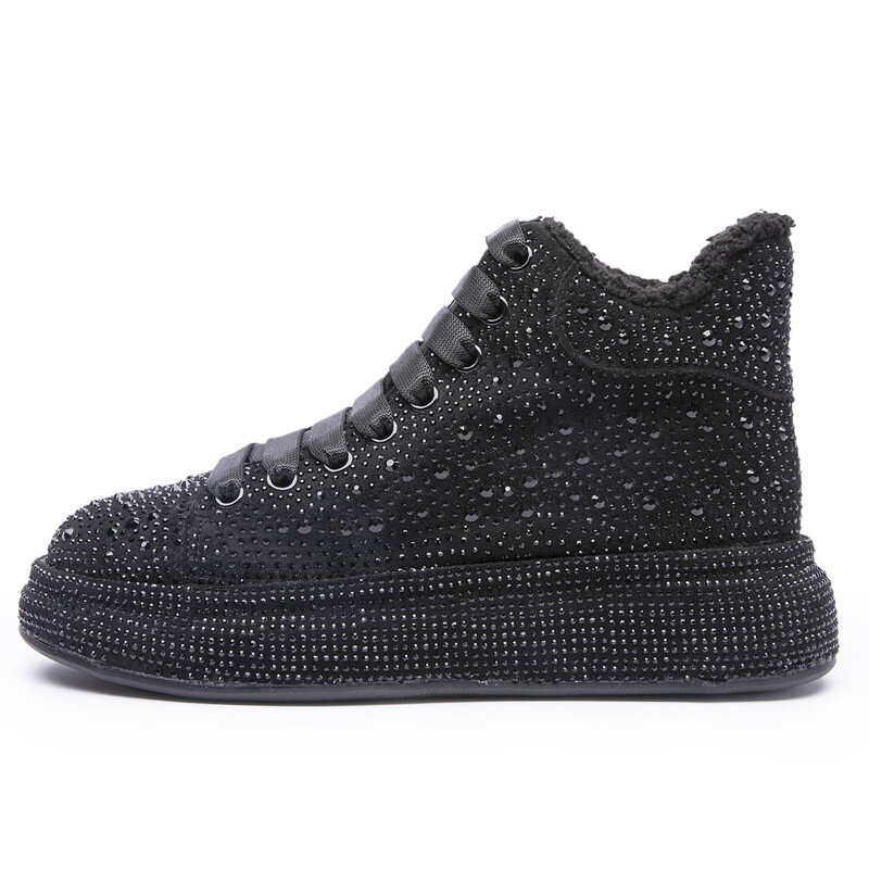 Stivali invernali da donna Sneakers scarpe 2021 nuovi stivaletti da donna lucidi con strass stivali da studente alla moda con lacci scarpe da donna