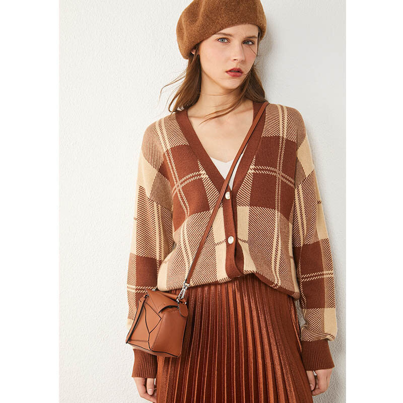 AMII – Cardigans minimalistes pour femmes, automne-hiver, Style rétro, décontracté, veste à carreaux pour femmes, Tops 2020, 12040779