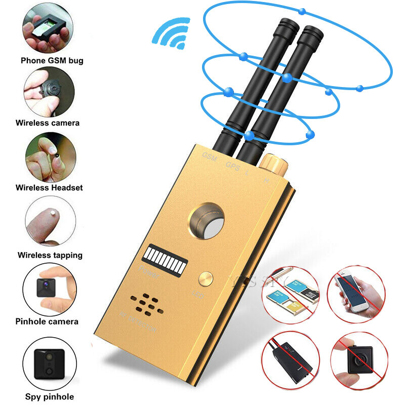 버그 탐지기 RF 안티 스파이 무선 신호 숨겨진 카메라 핀홀 레이저 렌즈 GSM GPS 트래커 장치 파인더 휴대용 알람 스캐너