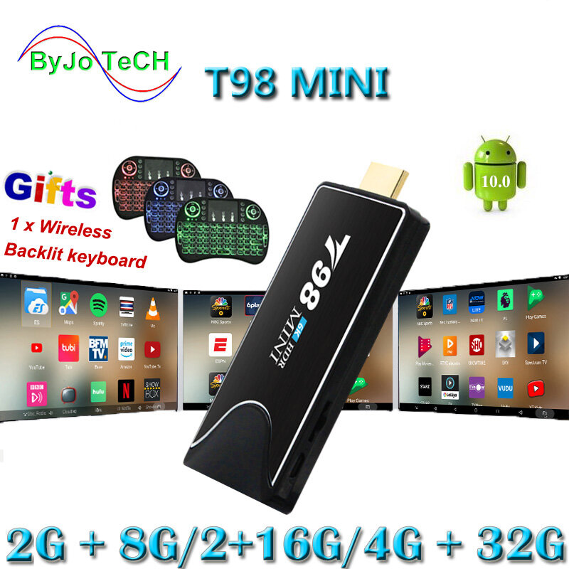 MINI clé Tv T98 6K, Android 10.0, Dongle PC, Miracast, WIFI, boîtier TV 4K HDR, 4 go/32 go en option