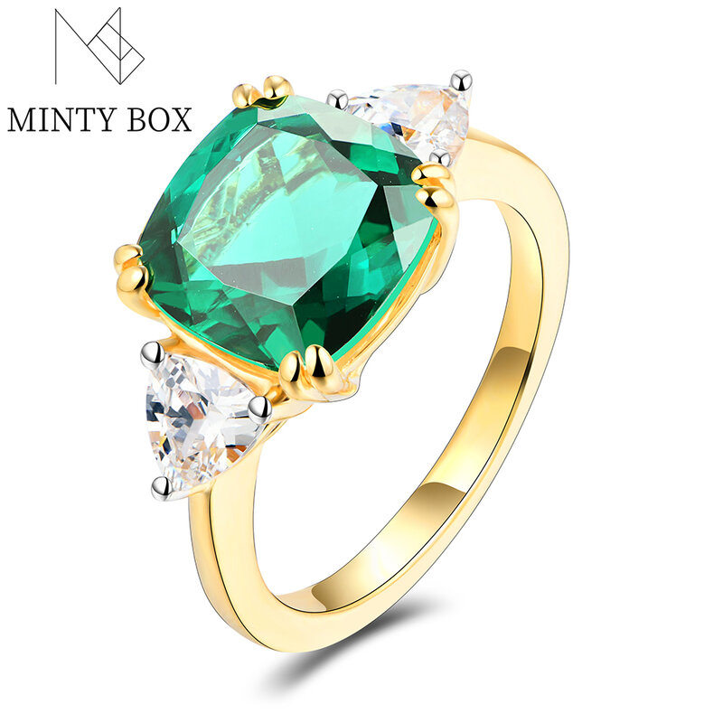 Mintybox Cincin Warna Rose Gold Safir Zamrud 925 Perak Sterling untuk Wanita Hadiah Pernikahan Berkilau Perhiasan Bagus