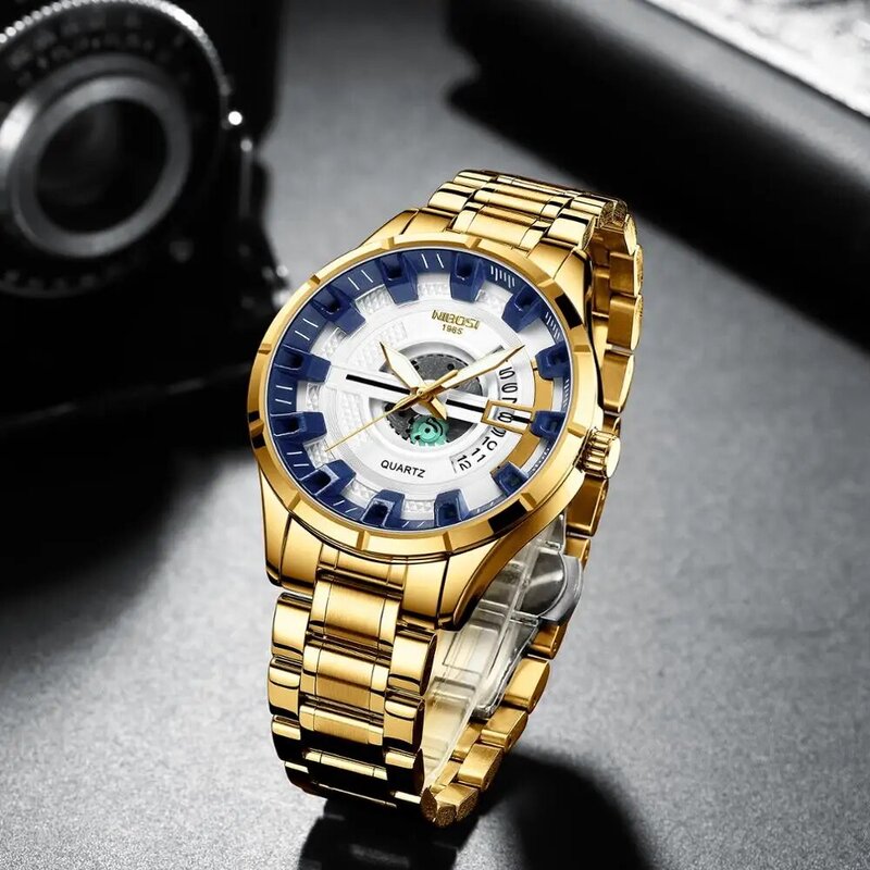 Nibosi relógios masculinos de negócios da marca superior dos esportes relógios aço inoxidável simples vestido moda quartzo masculino relogio masculino