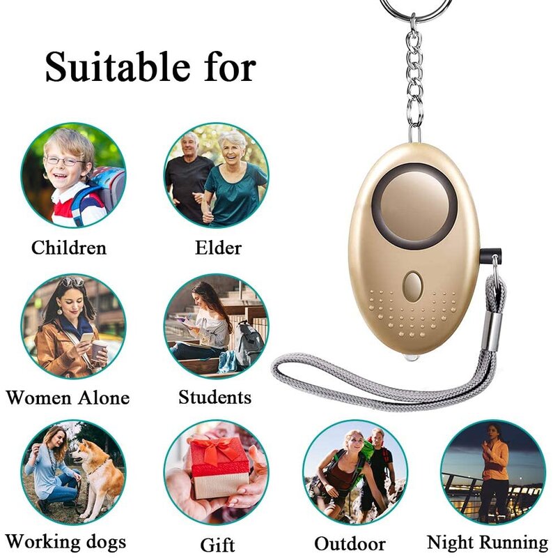 Personal Alarms 130db Security Sirens Keychain with Flashlight Self-defense Mini Safety Sound for Women Kids Elderly Students