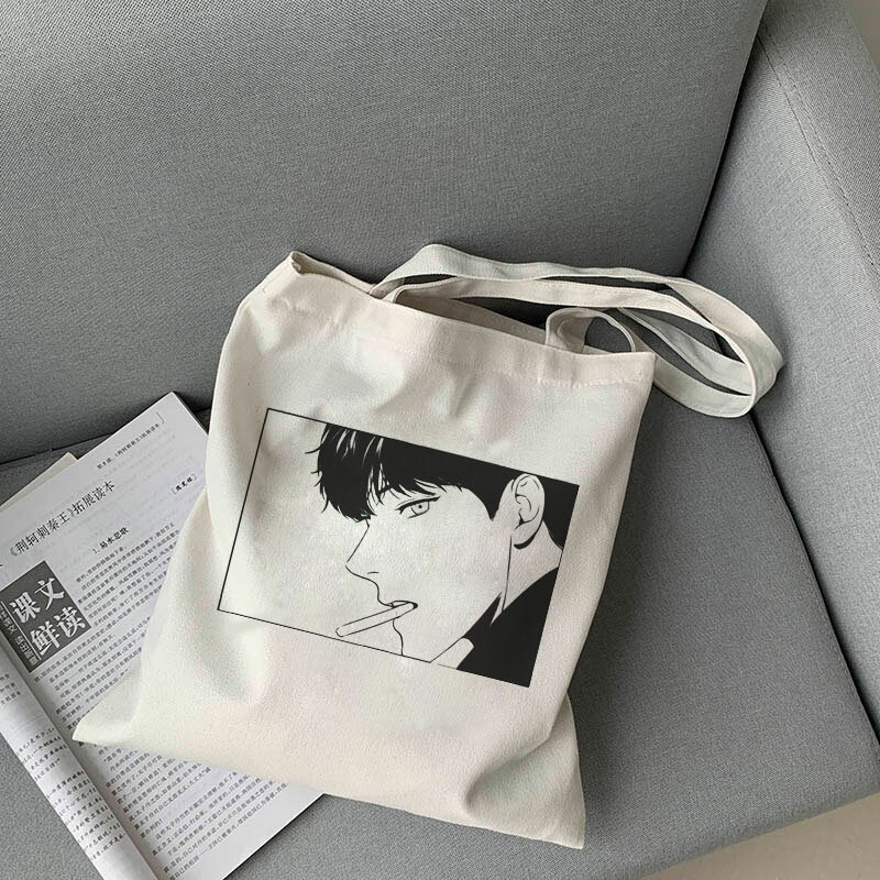 Bolso de compras Ulzzang Bj para mujer, bolsa de lona con estampado de dibujos animados, informal, Harajuku, Punk, 2021
