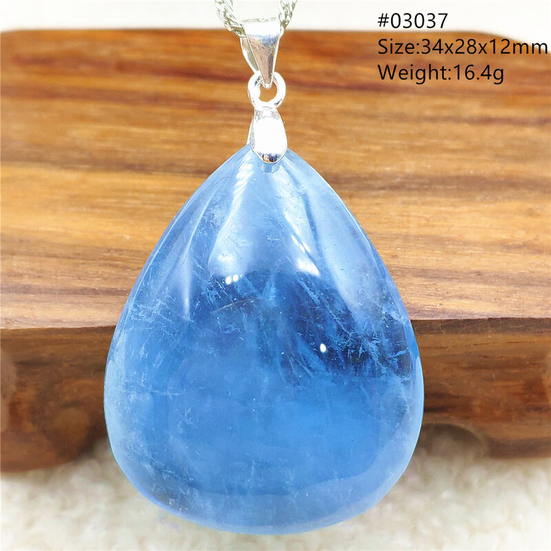 青の天然石アマリンペンダント,女性と男性のためのジュエリー,透明な水滴,長方形,青のネックレス