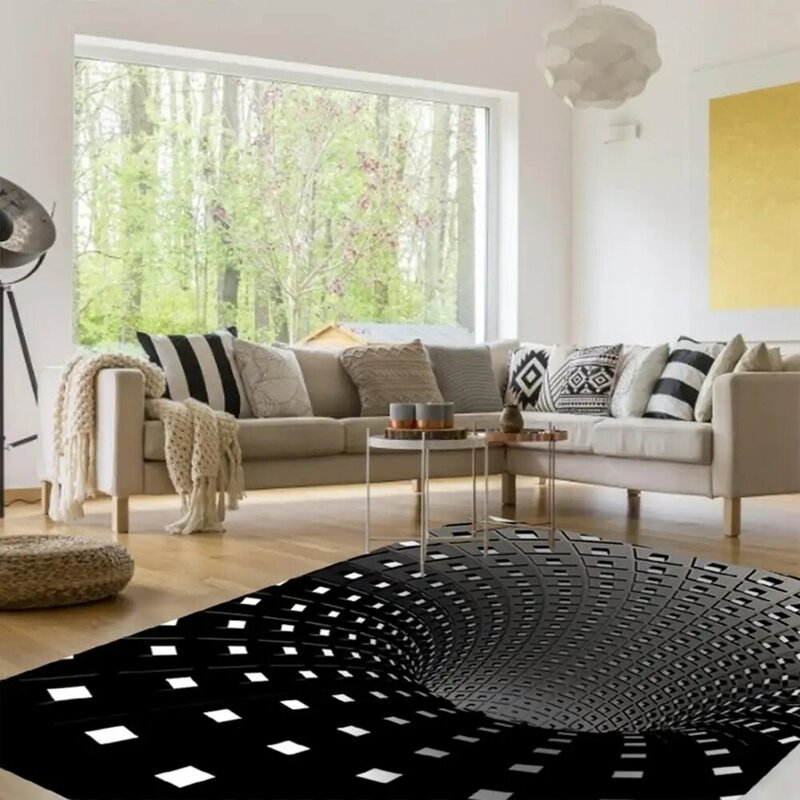 Novo 3d tapete de luxo tapete ilusão espiral retângulo tapete 3d geométrico piso almofada para sala estar quarto