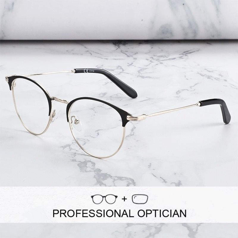 BLUEMOKY Kacamata Progresif Resep Pria Kacamata Optik Bulat Besar Logam Fotochromic Kacamata Miopia Bingkai Pria