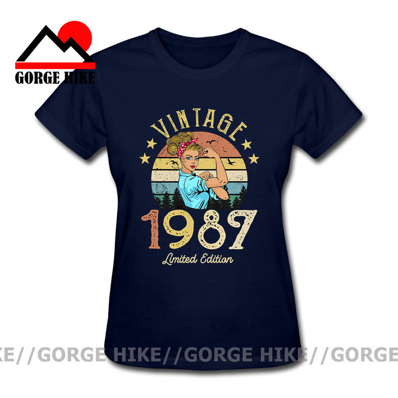 Vintage 1987 Limited Edition Retro Womens T Shirt Born in 1987 34th Birthday Gift T-shirt Tops Tees Slim Fitness O Neck Clothing