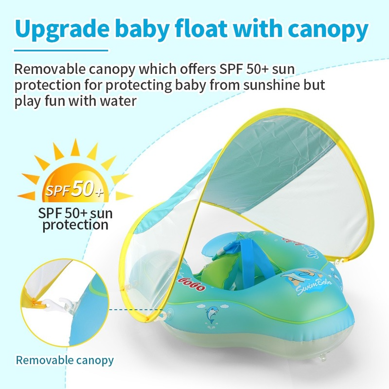Детский Плавающий поплавок для плавания UPF 50 + УФ Съемный солнцезащитный навес с защитной пряжкой летнее надувное кольцо для плавания для за...