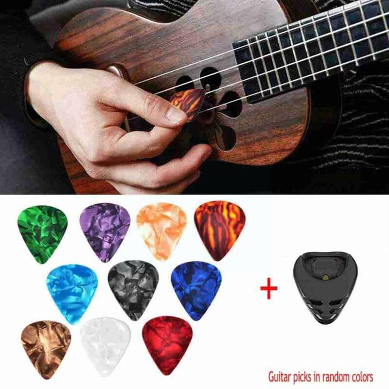 10 Buah Pilihan Gitar Warna Acak & Tempat Pemetik Gitar Elektrik Gitar Ukulele Bass untuk Set Penyangga Akustik Stick-On O5r1