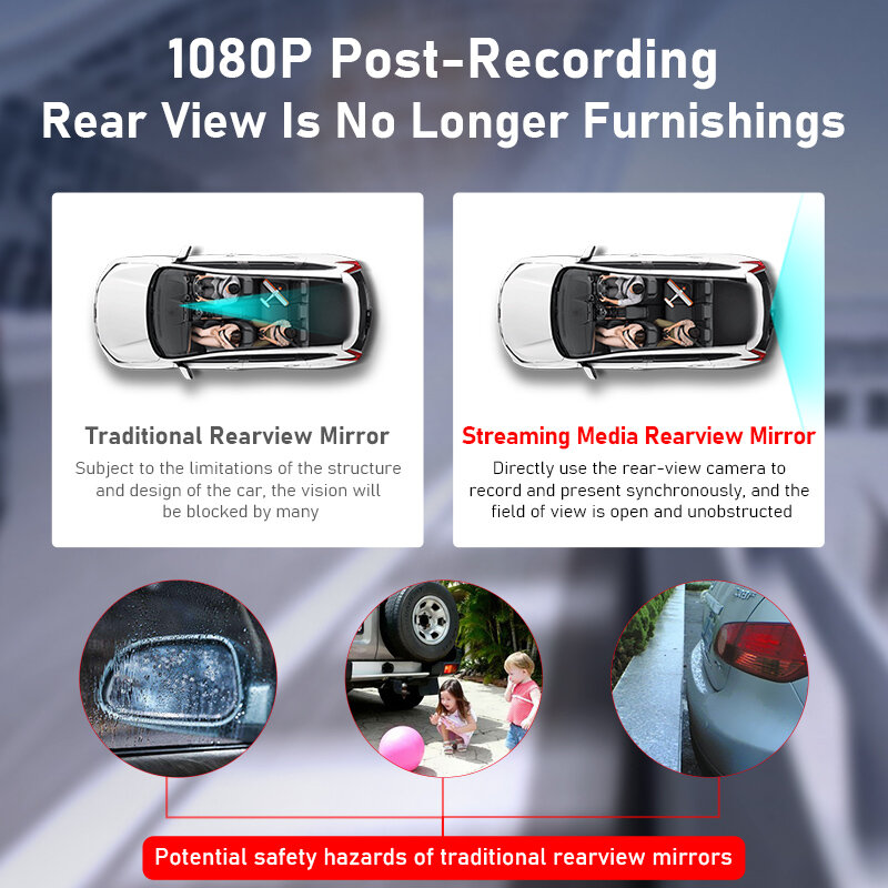 Видеорегистратор Vtopek, 10,88 дюйма, Full HD, 1080P, автоматическое зеркало заднего вида, ночное видение