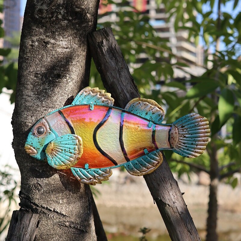 Opera d'arte della parete del pesce pagliaccio di vetro del metallo per la decorazione domestica animale per il regalo all'aperto delle miniature delle statue e delle sculture del giardino
