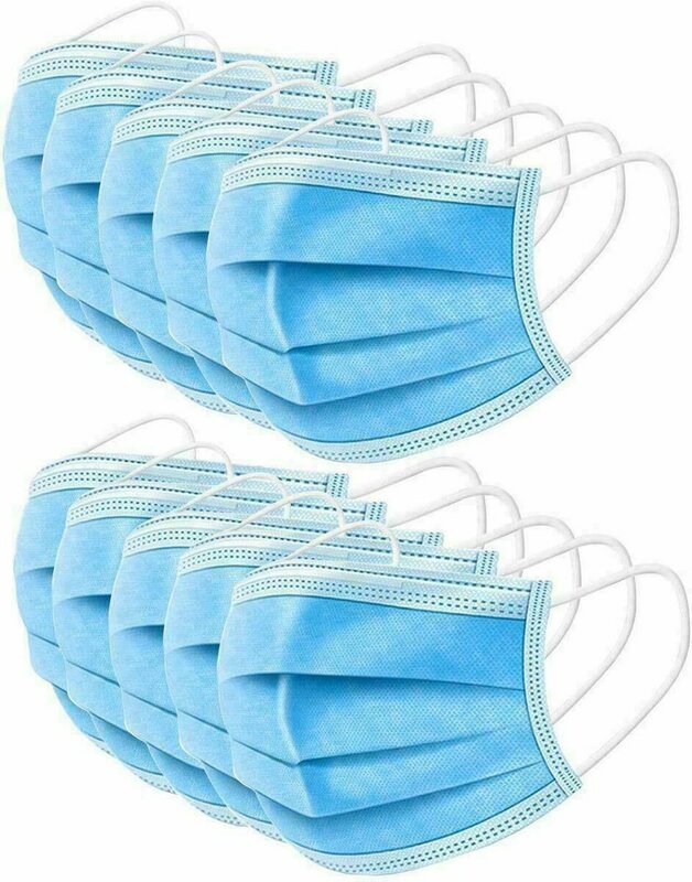 10/200PC Disposable Face Mask Industrial 3Ply Ear Loop