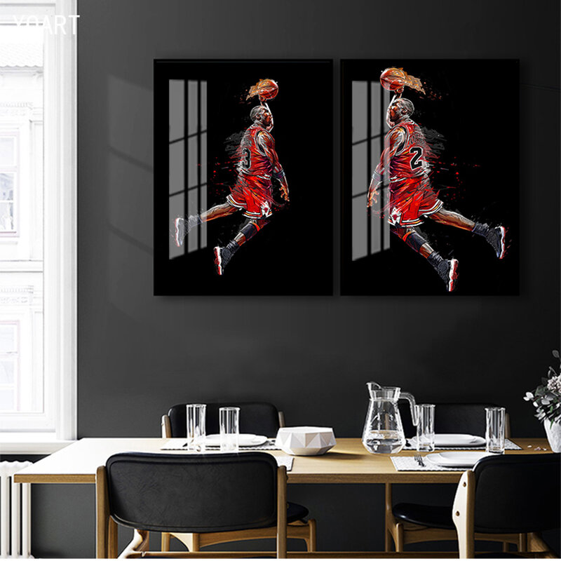 YQ ART-póster de Michael Jordan, imágenes de pared de baloncesto Fly Dunk, lienzo deportivo, pintura artística para decoración moderna del hogar y sala de estar