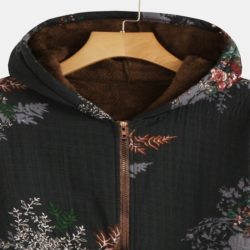 Autumn new large size hoodie 5XL 6XL 7XL 8XL bust 133CM fashion women zipper pocket cotton and linen printed jacket