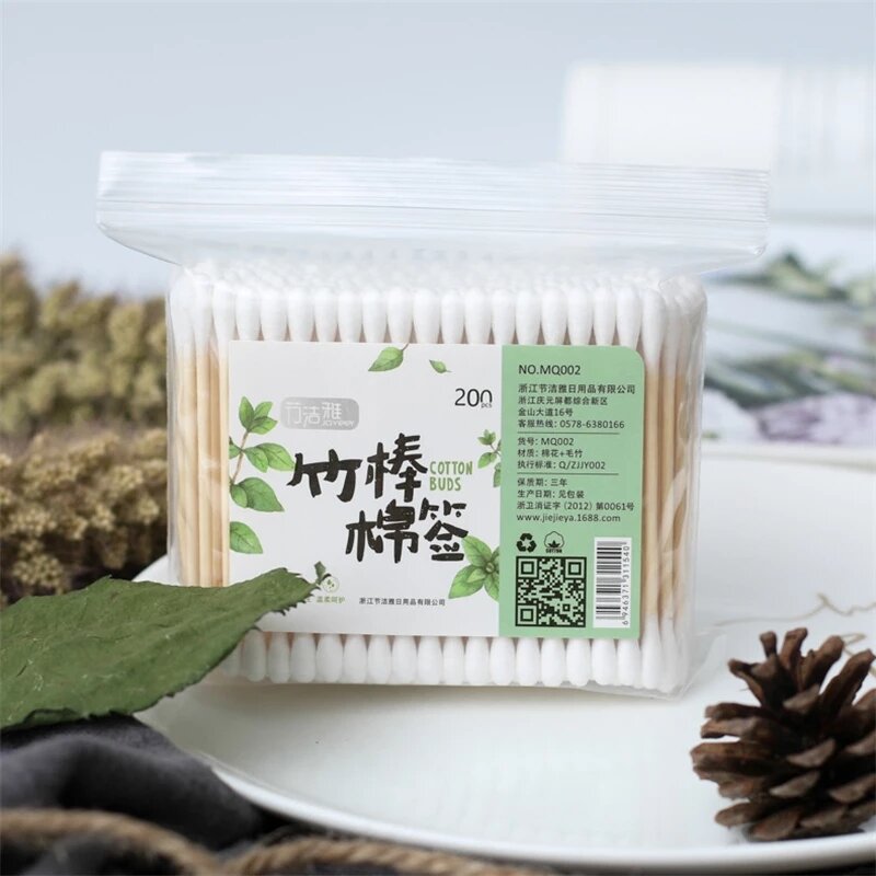 Bastoncillo de algodón desechable, palitos de brotes de bambú respetuosos con el medio ambiente, 100/200 Uds.