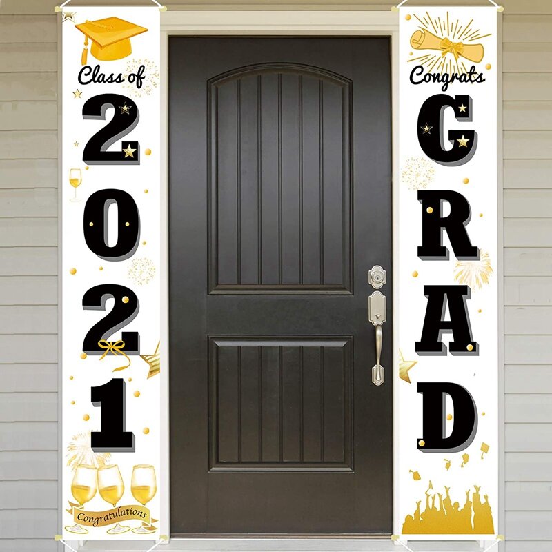 2Pcs Graduation Porch ป้าย Class 2021 Graduation แขวนแบนเนอร์ด้านหน้าประตูลาน Graduation Party ตกแต่ง