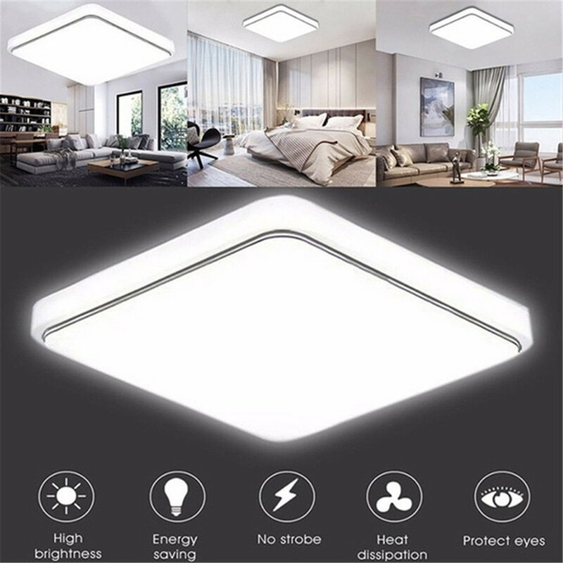 Plafonnier LED 24W au design moderne, forme carrée, montage en surface, luminaire décoratif de plafond, idéal pour une cuisine ou une maison