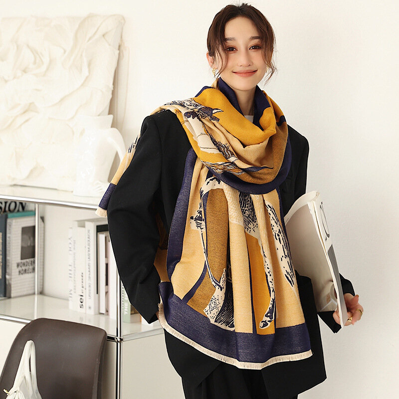 Длинный шарф из искусственного кашемира, Женский винтажный женский хиджаб, зимний утепленный платок 180*65 см