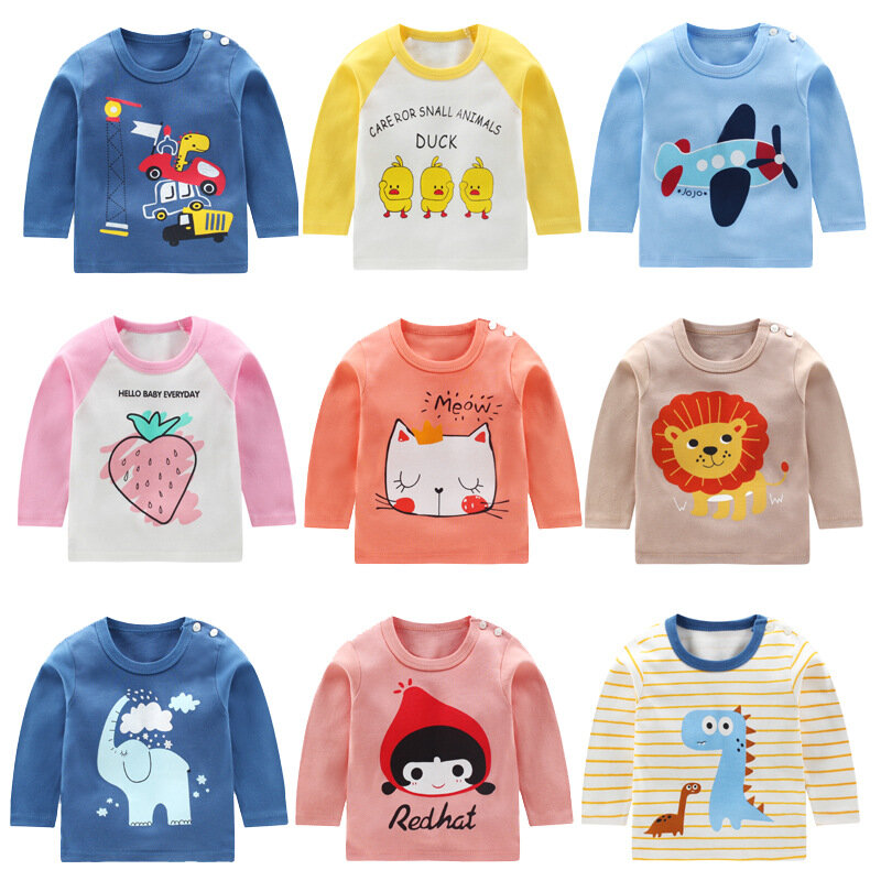 Camisetas de moda para niños y bebés, Tops de manga larga con dibujos animados, sudadera de algodón sólido para niños de 2 a 3 años, camisetas para niños y niñas