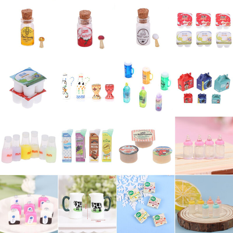 Multi 1/12 Dollhouse Miniature Simulation Mini Milk Cup Bottles Cups Furniture Pretend Play Doll Kitchen Food Drink Accessories