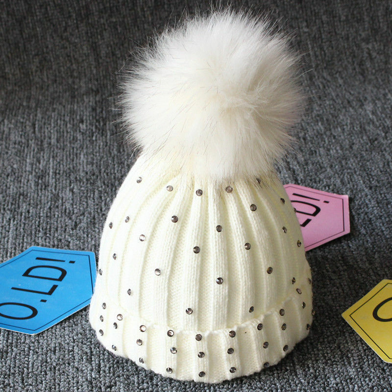 หญิงน่ารักเสื้อPompon Beaniesเด็กหมวกเด็กขนสัตว์SequinsถักBeanieทารกแรกเกิดหมวกขนแกะหมวกโครเชต์
