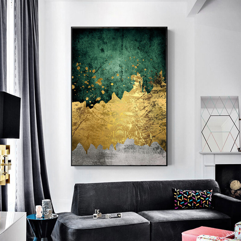 AAHH Green Gold Modern Abstract Nordic Canvas Painting Art Cuadros Wall Art Picture Print on Canvas Home Decor