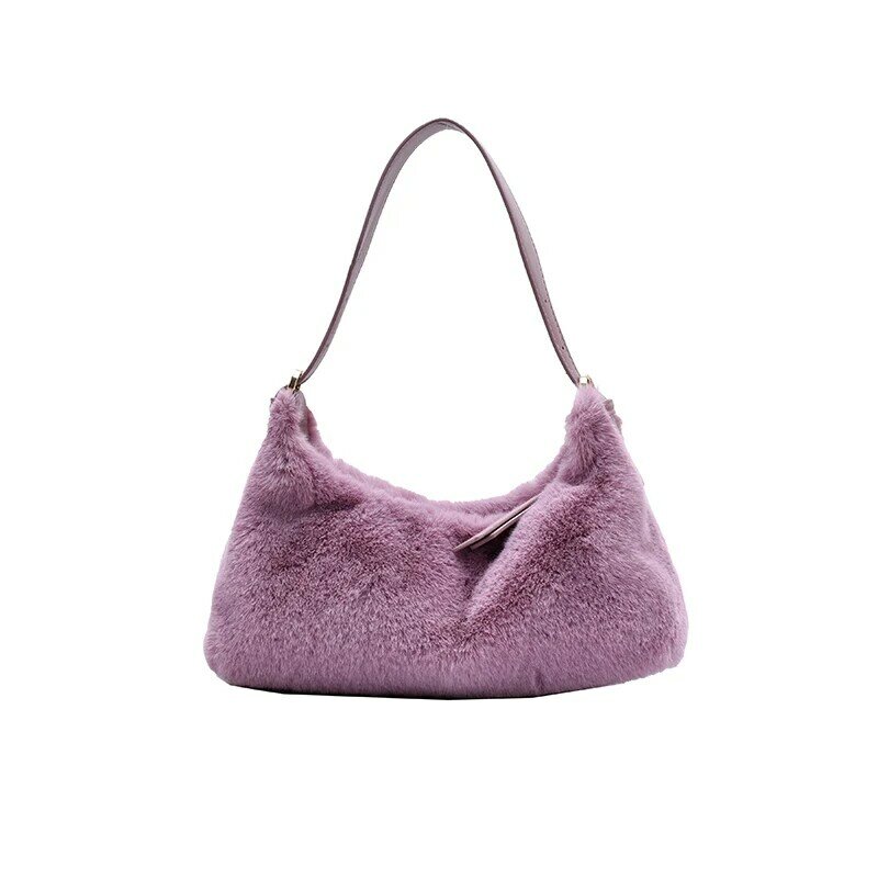 New Fashion Women Baguette Handbags  Winter Warm Faux Fur Bag Female Plush Shoulder Bag Lightweight Underarm Bag Cute Purse