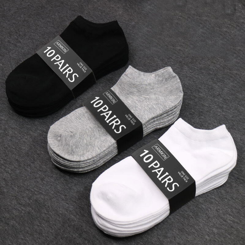 Chaussettes de sport légères en coton, 10 paires de socquettes unies, confortables et décontractées pour femme, taille 36 à 44 couleur noir et blanc