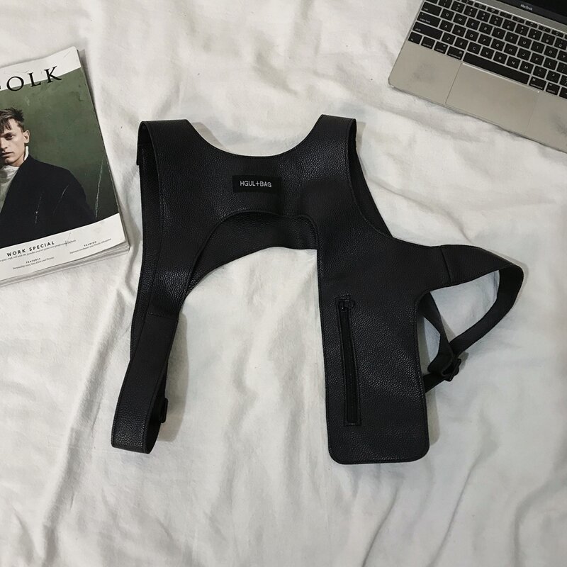 Colete de peito preto masculino, equipamento de peito preto destacável, bolsa de peito com luz tática, acessório de colete preto, 2020
