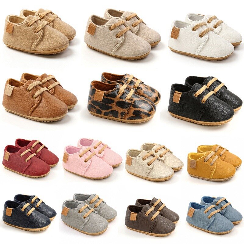 Weixinbuy Toddler Rubber Sole Anti-slip First Walkers Infant Newborn Moccasins 0-18M Retro PU Leather Baby Boy Girl Shoes