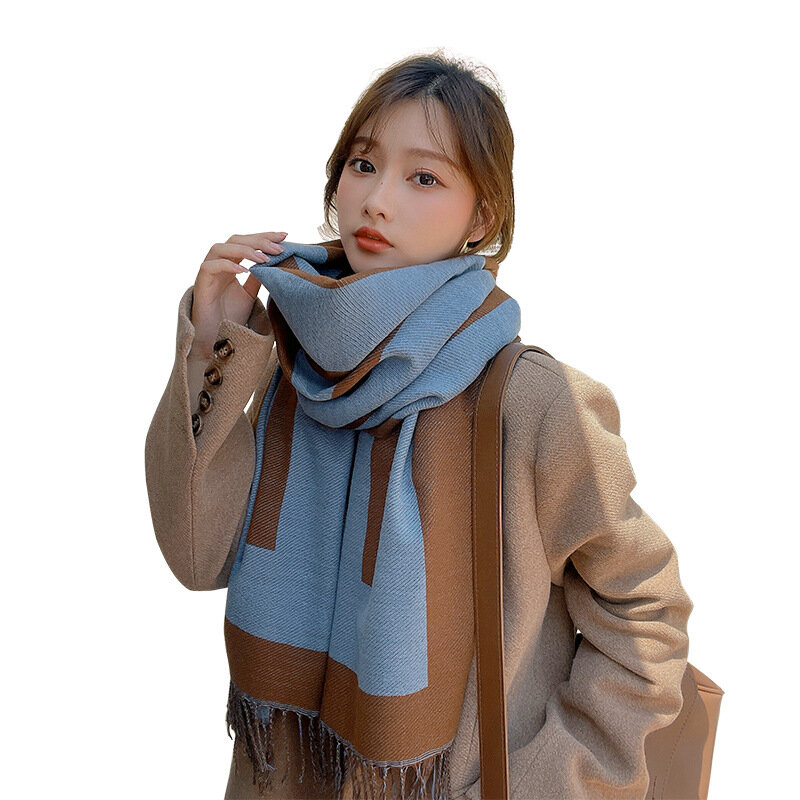 Bufanda larga con estampado geométrico para mujer, chal largo cálido, versión coreana, suave y grueso, Otoño e Invierno