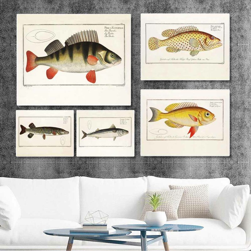 Sztuka Retro plakat ze zwierzętami ryby ewolucja popularna nauka płótno malarstwo salon korytarz dekoracja domu mural