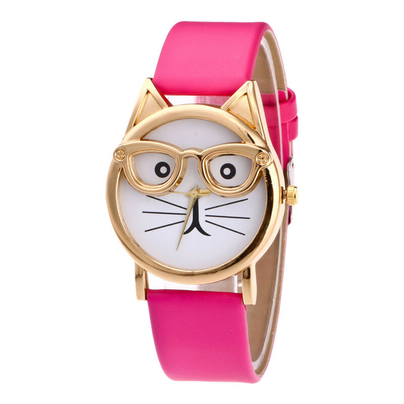 2020 frauen Mode Schöne Katze Quarz Uhr Braceletes Edelstahl Mit Brille Zifferblatt Uhr Minimalistischen Sleek Quarzuhr