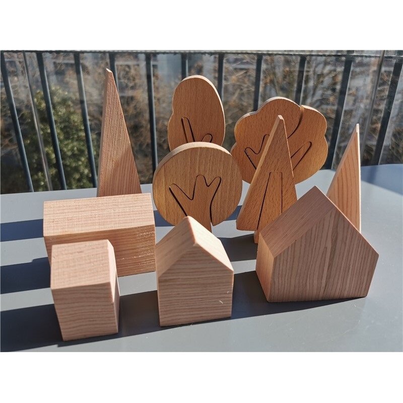 خشب الزان ، لوحة يدوية ، لعبة أطفال ، مجموعة مكعبات بناء جبلية