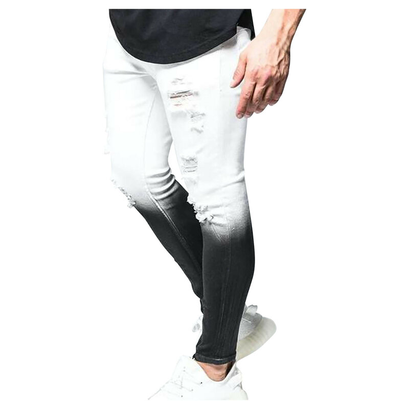 55 # masculino casual outono denim algodão vintage hip hop calças de trabalho jeans calças lápis streetwear dos homens rasgado jeans magros