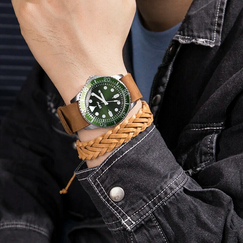 Reloj de negocios informal para hombre, de lujo, con movimiento de cuarzo japonés, diseño Retro, banda de cuero genuino, de grano completo