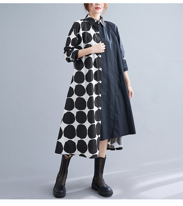 Женское однобортное платье-рубашка, свободное элегантное винтажное платье в стиле Ins, весна-осень 2021