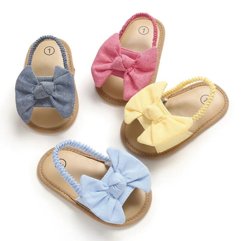 Sandalias para bebé con nudo de lazo para niñas, zapatos de princesa infantiles antideslizantes de suela blanda para primeros pasos, verano, 2020
