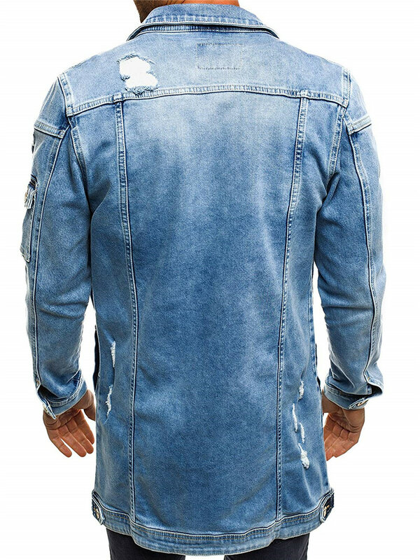 メンズブルーデニムジャケット,春と秋の穴のある伸縮性のあるコットンコート,ブランドの服,新しいコレクション2021