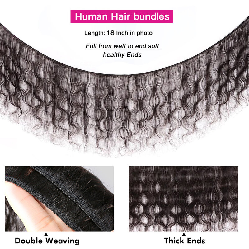 Extensão de cabelo humano brasileiro ondulado, pacotes de extensão capilar cor natural preta, 1/3/4 pçs, remy