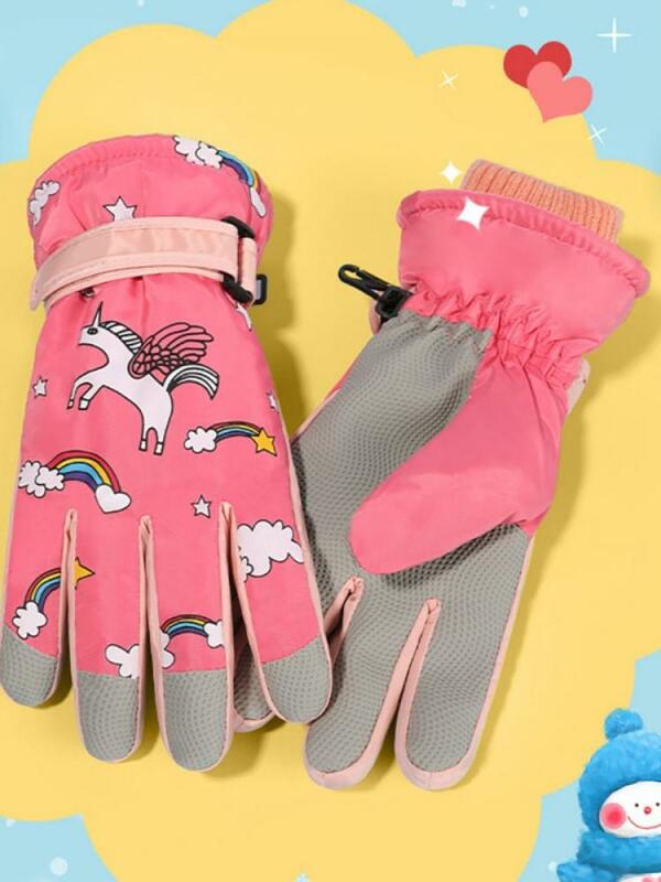 Winter New Children'S Outdoor Sports Ski Gloves To Keep Warm Boys And Girls Waterproof Non-Slip And Velvet Cartoon Gloves