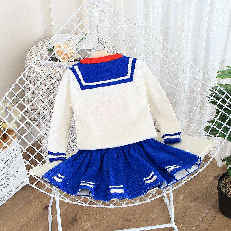 Baby girl clothes new female sweater set children's sailor collar knit suit sweater girls warm sweater skirt two-piece 2-6Y#0069