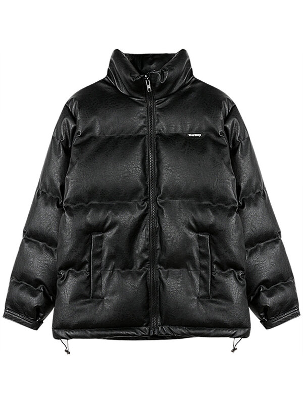 Veste rembourrée en coton et cuir PU pour femme, ample, noir, Version coréenne, nouvelle collection hiver 2020