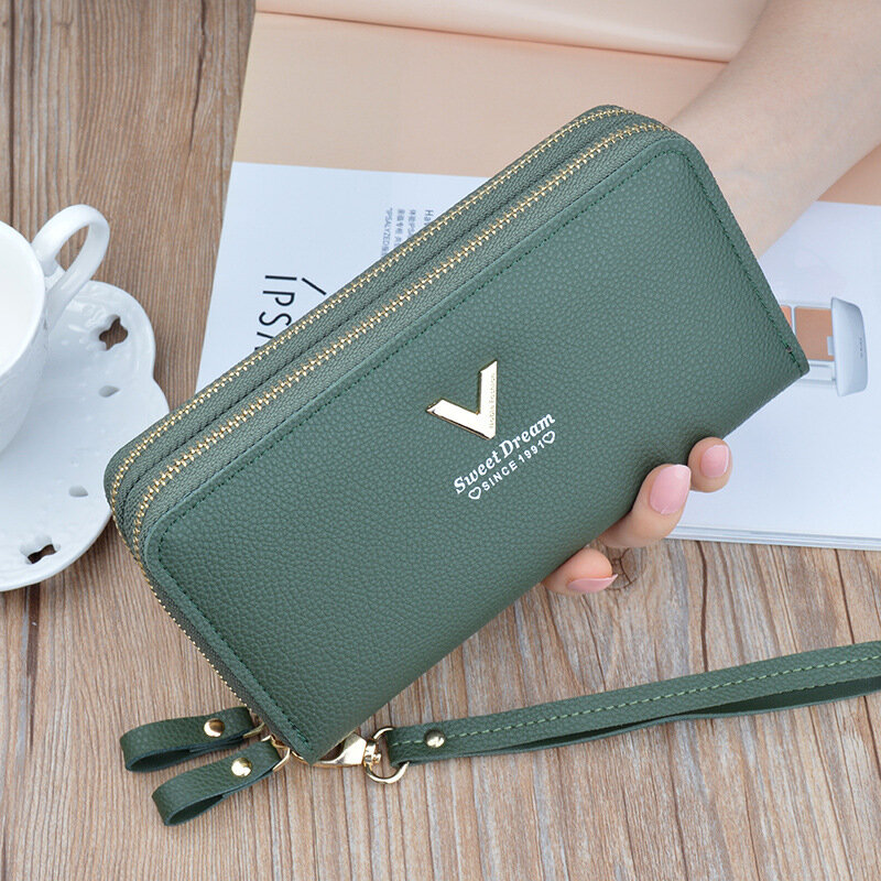 Double zipper hand wallet 2021 new women's wallet long fashion large-capacity double-decker wallet mobile phone bag