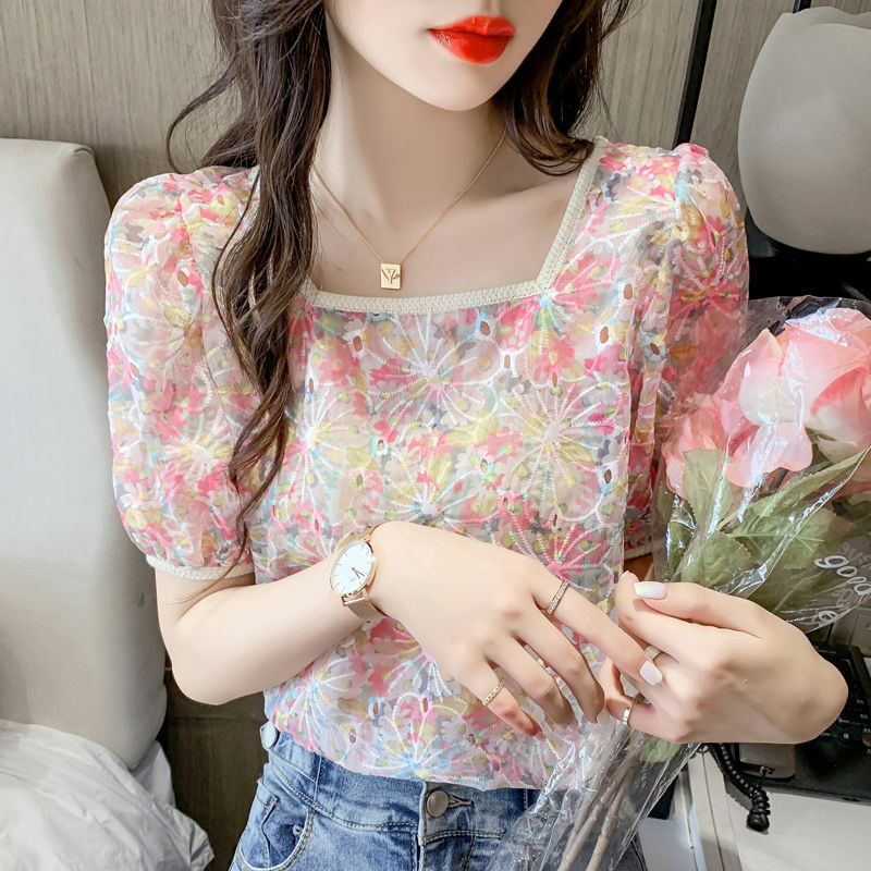 Fashion New Casual Squar Collar Blouses Women Elegant Long Sleeve Shirts Women Red Heart 2021 Embroidery Tops Ladies Cloths