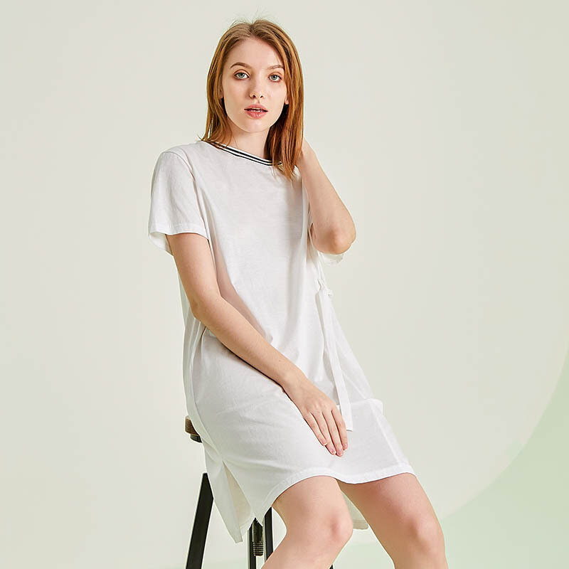 2021 letnia bawełniana koszula nocna damska cienka, długa lodowy jedwab bawełna domowa piżama damska spódnica z krótkim rękawem moda ubrania domowe