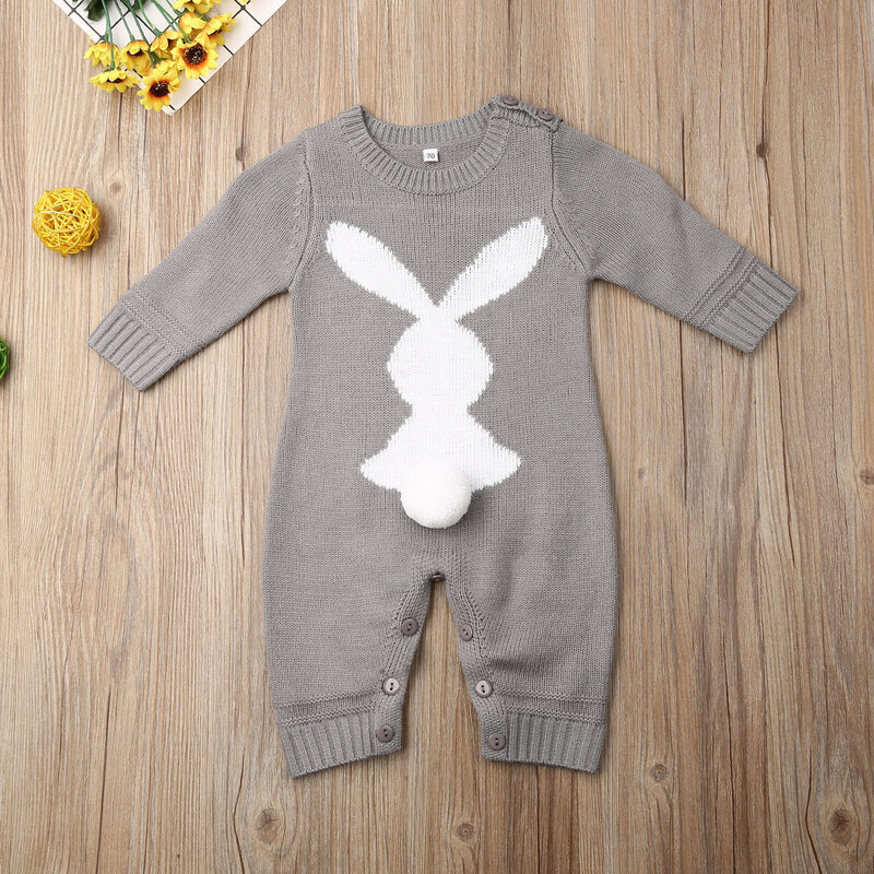 ทารกแรกเกิดเด็กทารก 0-24M กระต่ายถัก Romper Jumpsuit Outfits