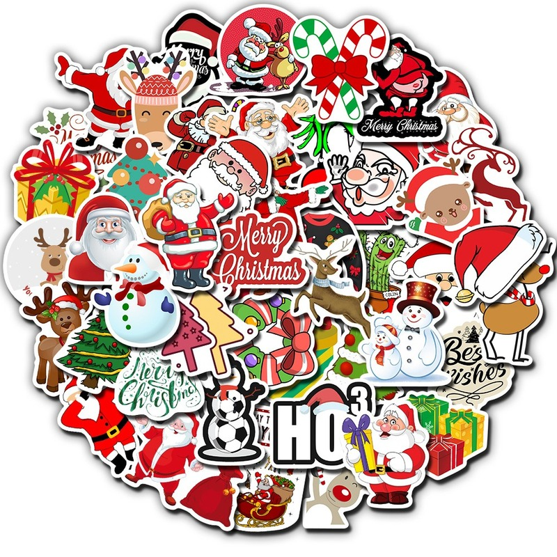 50pcs / Set Merry Christmas Stickers Gifts Street Doodle Decals Set for Christmas Day Waterproof PVC Sticker Children's Toys